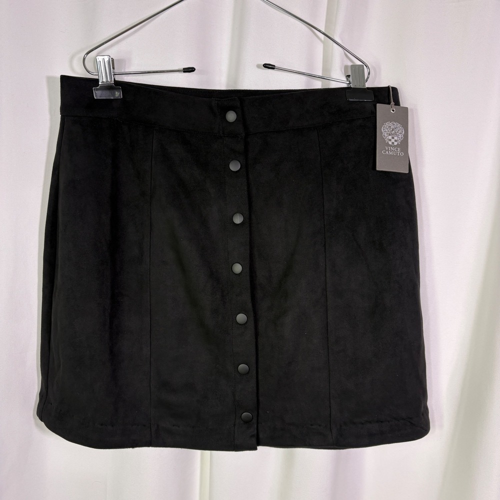NWT Vince Camuto Mini Skirt Womens L Black Faux Suede Button Front Fall Harmony